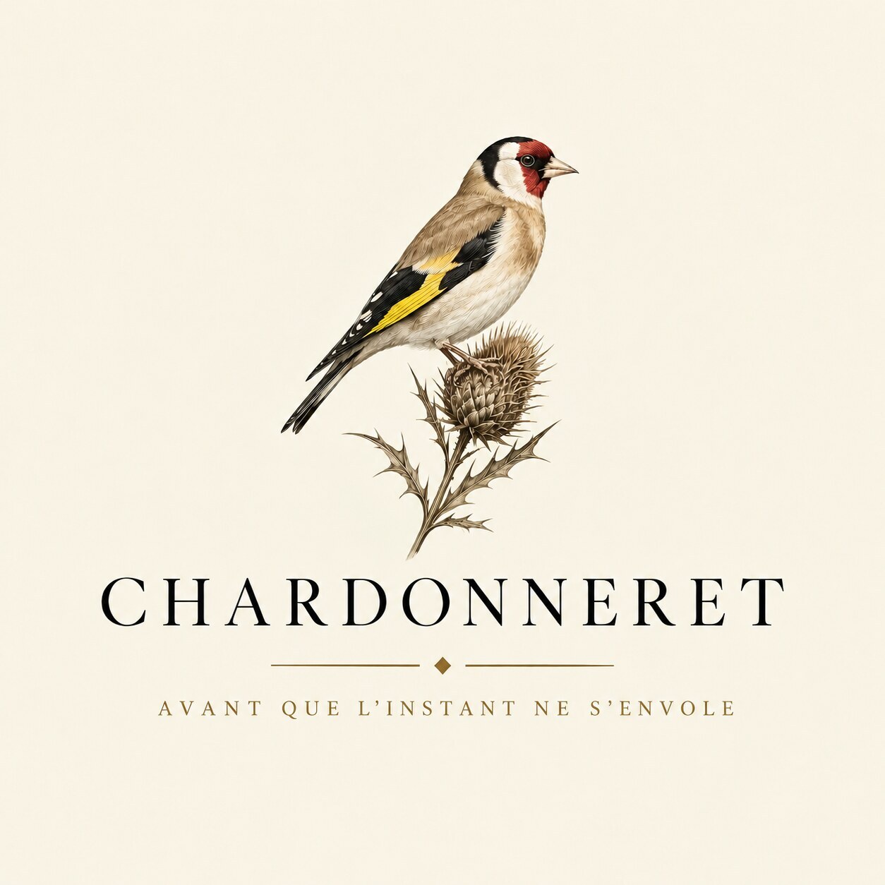 Logo Chardonneret : un chardonneret posé sur un chardon