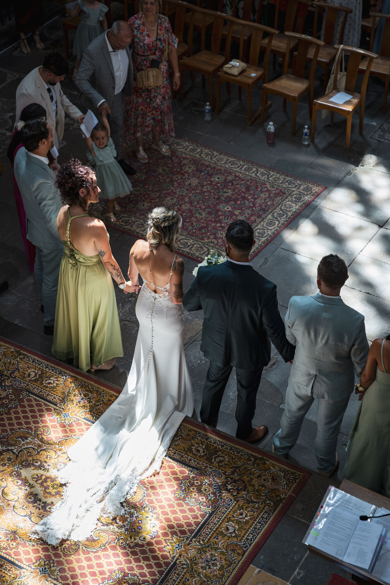 La traîne d'Audrey sur les tapis, vue d'en haut